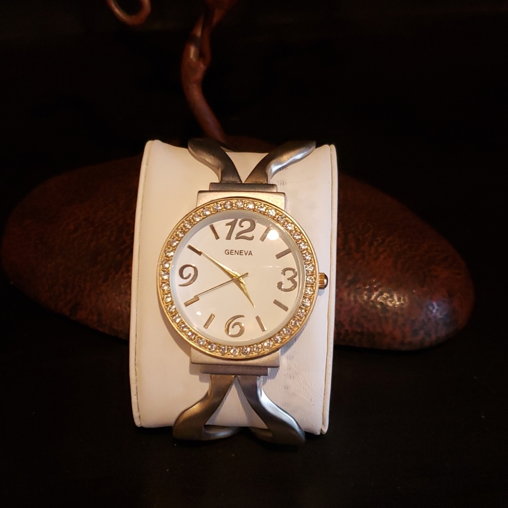 Geneva Watch Two-Tone Silver/Gold with Rhinestones